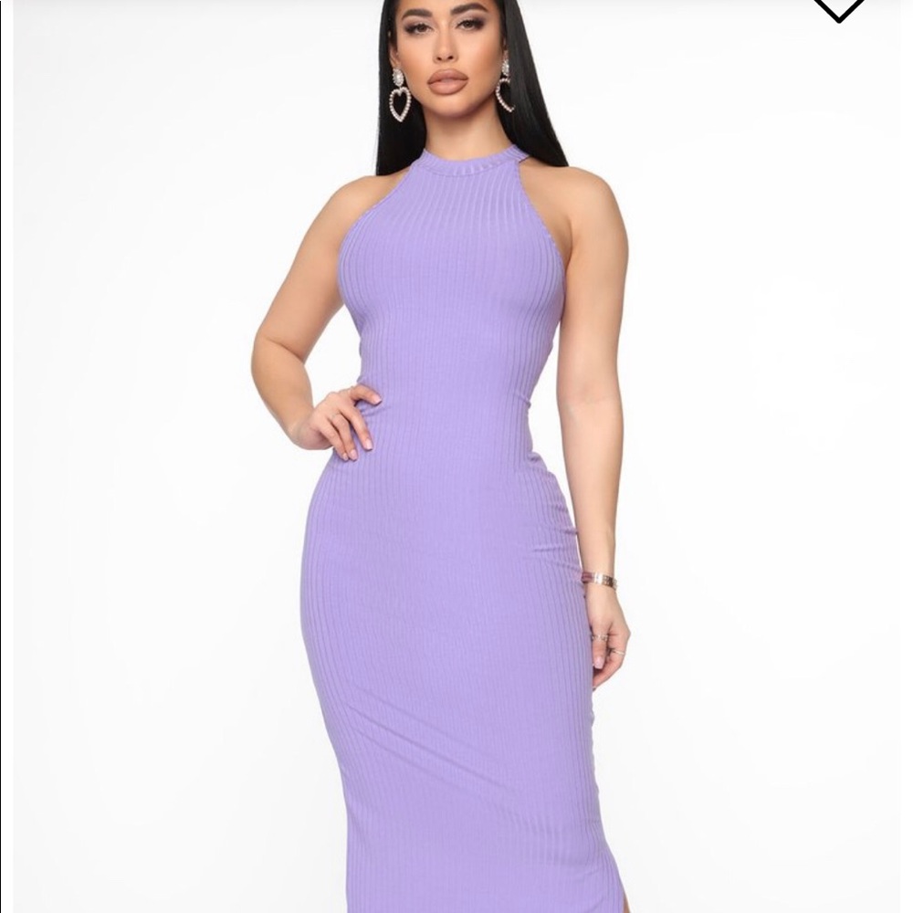 Purple Ribbed Midi Dress